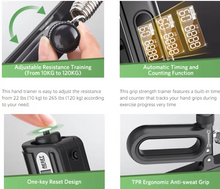 Cargar imagen en el visor de la galería, Tensor Hand Grip 10/120 Kg Contador Ejercitador Mano Terapia